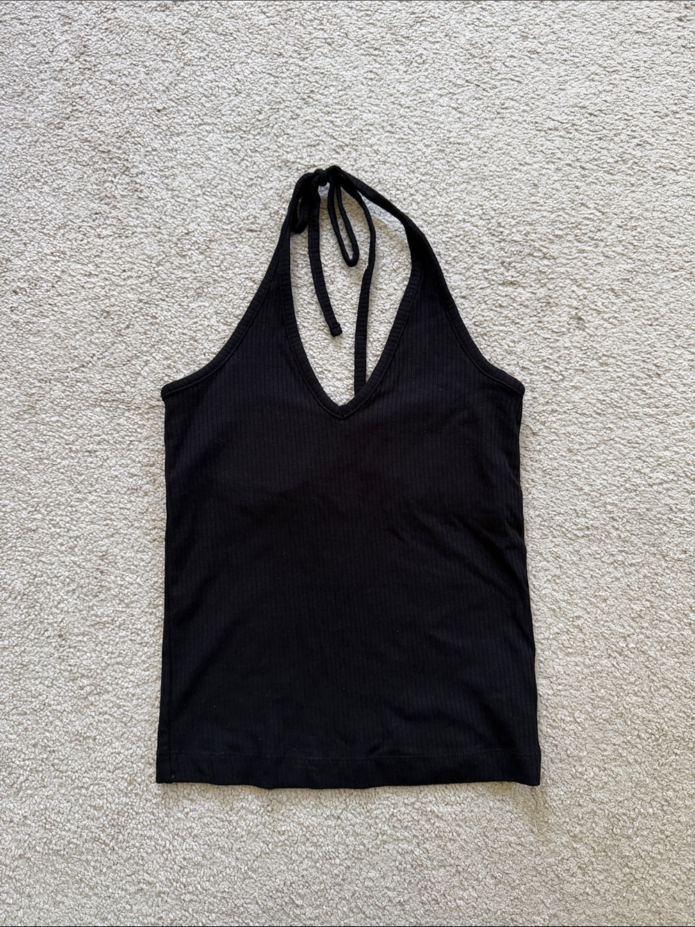 Black Halter Ribbed Tank Top